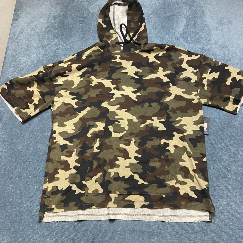 Vintage No Boundaries Hoodie Mens XL Green Camouflage Short Sleeve Fleece Lined